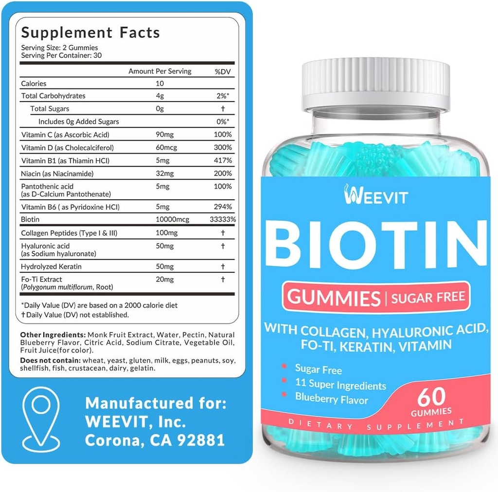 Biotin Gummies, Sugar Free Biotin Vitamins for Women & Men Supports Hair Growth, Nails & Skin, Chewable Biotin and Collagen Supplement | Gluten-Free 5