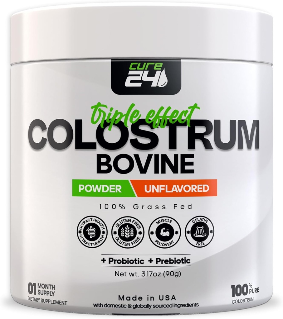 Bovine Colostrum X3 Supplement Powder for Humans, 100% Pure Whole Natural Grass Fed Superfood, High IgG, Plus Probiotic & Prebiotic, Unflavored, Made in USA 2