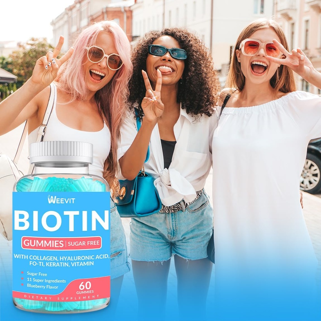 Biotin Gummies, Sugar Free Biotin Vitamins for Women & Men Supports Hair Growth, Nails & Skin, Chewable Biotin and Collagen Supplement | Gluten-Free 6