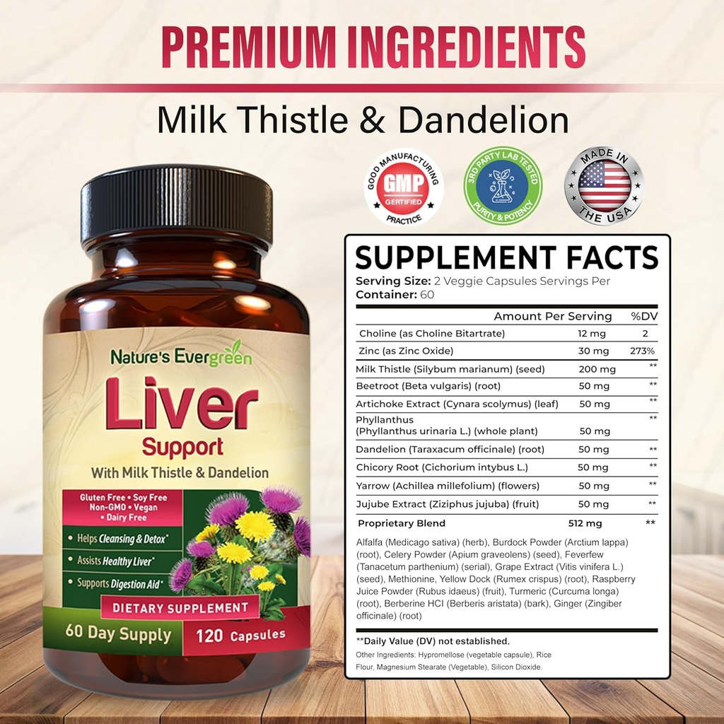 Liver Cleanse Detox & Repair | Herbal Liver Support Supplement w/ 20+ Liver Health Nutrients, Milk Thistle, Turmeric, Ginger, Dandelion, Zinc, Artichoke & more for Optimal Liver Support | 120 Capsules 3