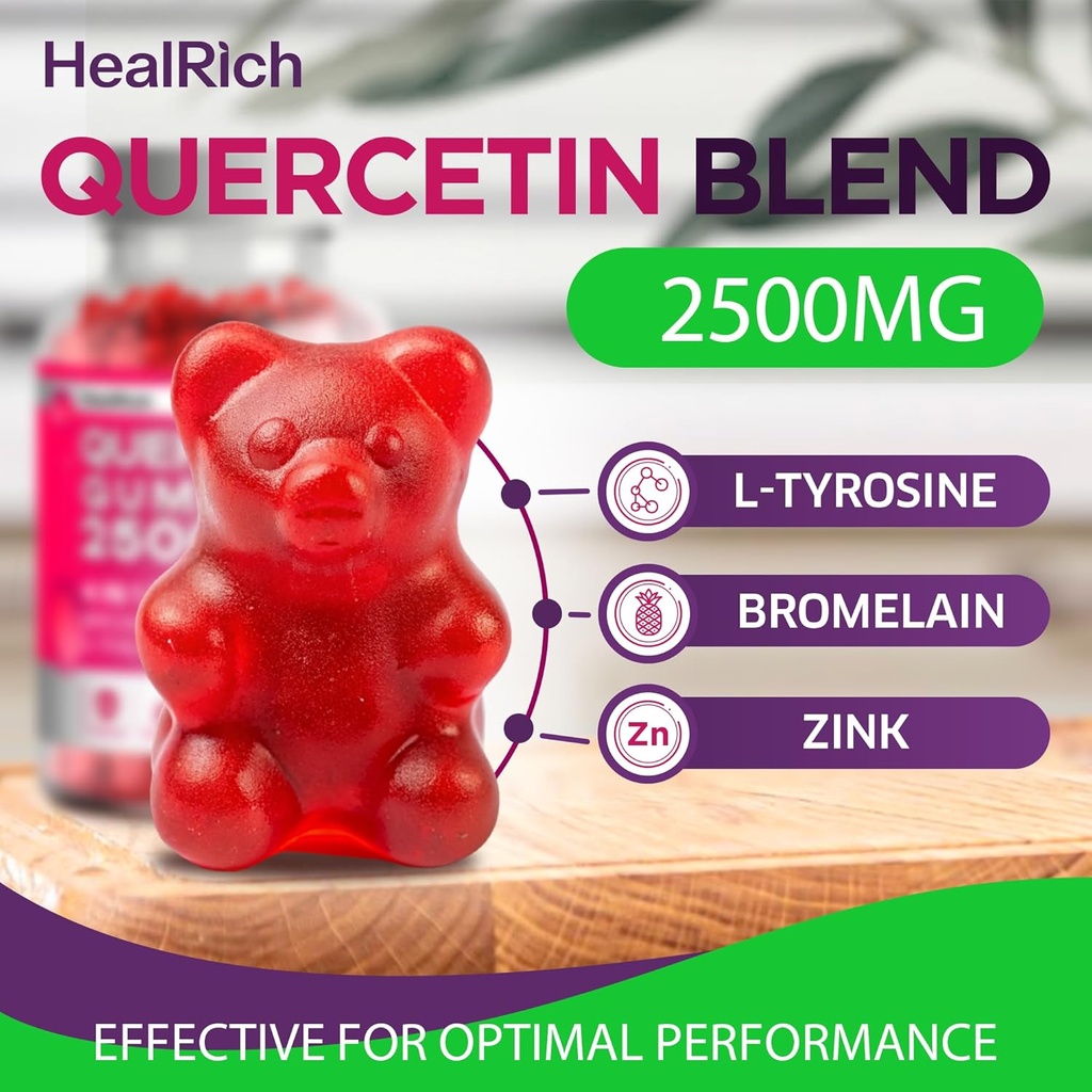 Quercetin Gummies - 2500MG Quercetin with Bromelain L-theanine & Zinc - Pure Supplement for Immune System Lung and Allergy Support - Immunity Booster Vegan Supplements for Kids & Adults - 2 Pack 3