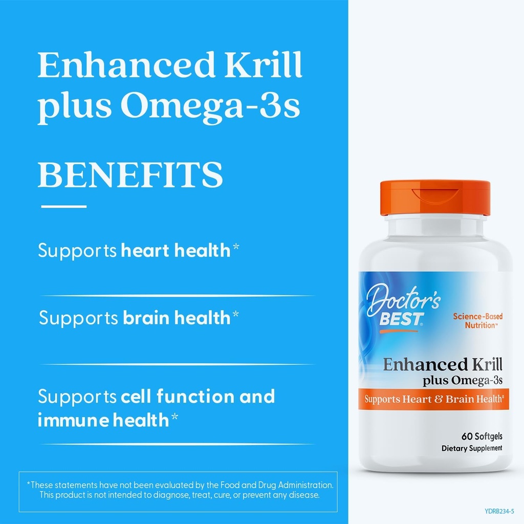 Doctors Best Enhanced Wild Caught Antarctic Krill (Superba2) Plus Omega-3s, Supports Heart & Brain Health, Non-GMO, Gluten Free 60 Softgels 5