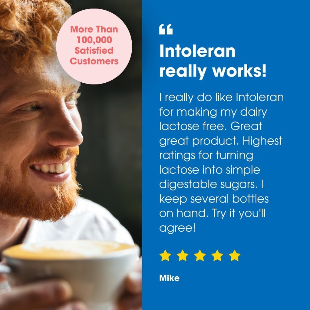 Intoleran Lactase Digestive Enzyme Drops - 0.47 FL Oz (14ml) | Liquid Lactase Enzyme for Lactose Intolerance | Makes Dairy Lactose-Free | Lactose-Free Cooking & Baking | Pure and Vegan | Low FODMAP 6