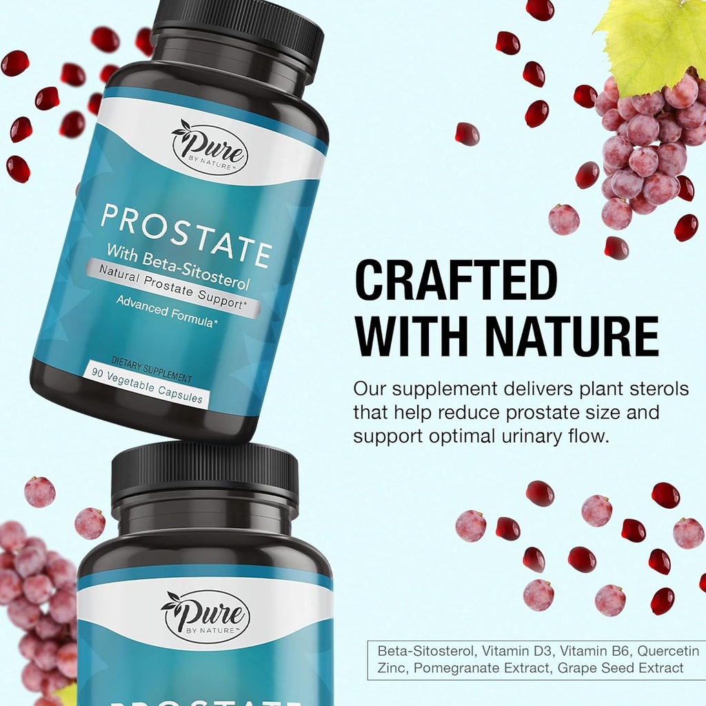 Pure By Nature Prostate Supplement for Men, Beta Sitosterol Prostate Health Supplement with Zinc for Urinary Tract Support, Ease Frequent Urination & Improved Sleep, Gluten-Free, Non-GMO 90 Capsules 4