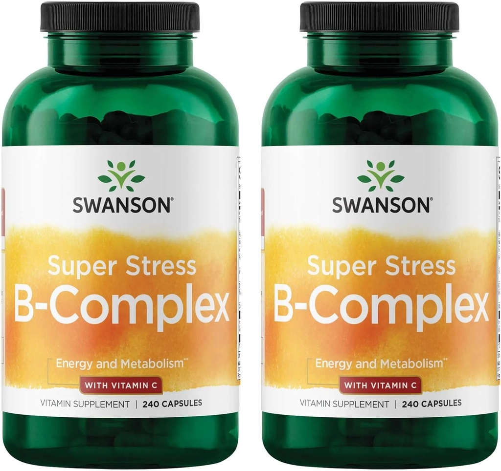 Swanson Super Stress B-Complex - Vitamin Supplement for Relaxation & Healthy Metabolism - Formula for Healthy Energy Levels - (240 Capsules) (2 Pack) 2