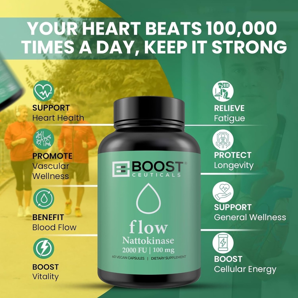 BoostCeuticals Nattokinase 2000 FU 100mg | 60 Vegan Capsules | No stearates, Non GMO Gluten Free Natural Blood Thinner & Blood Flow Supplement 3