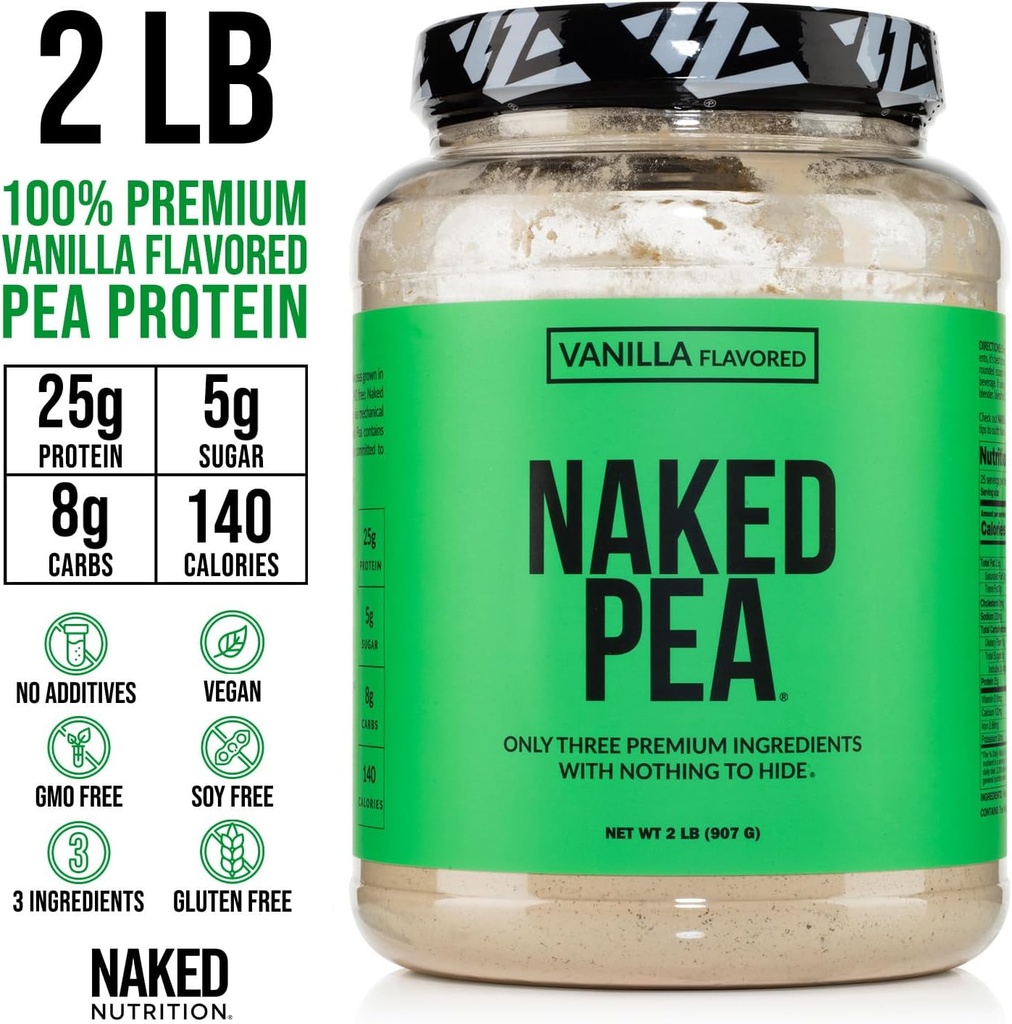 NAKED Vanilla Pea Protein Isolate from North American Farms, Only 3 Ingredients, Vanilla Vegan Protein, Gluten-Free, Soy Free, GMO Free - 2LB 4