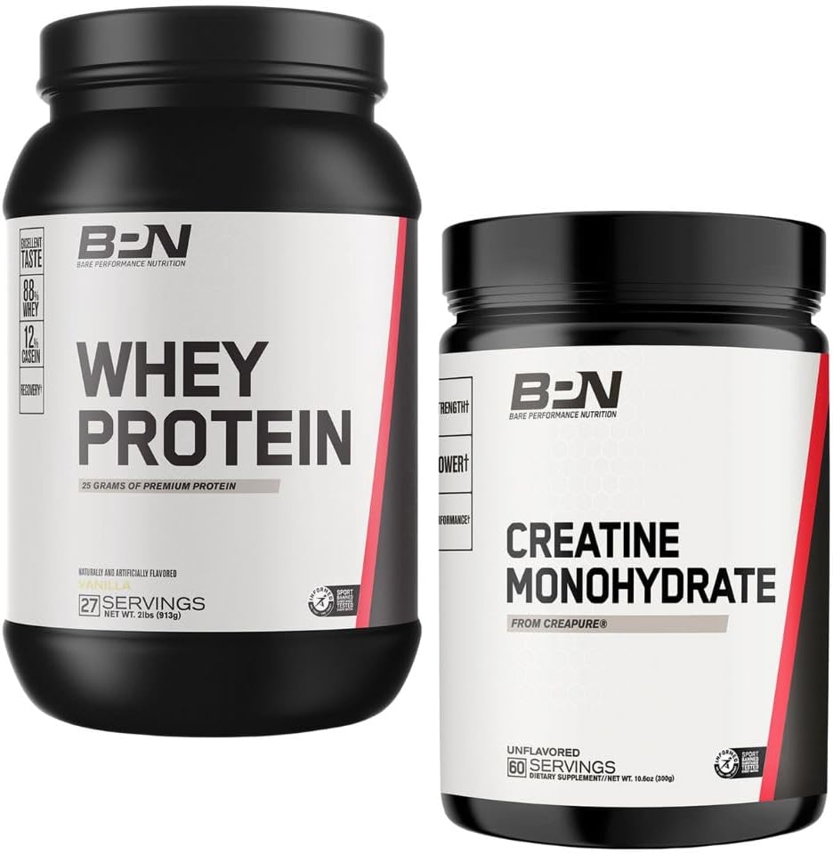 BARE PERFORMANCE NUTRITION BPN Creatine Monohydrate & Whey Vanilla Protein Powder Bundle 2