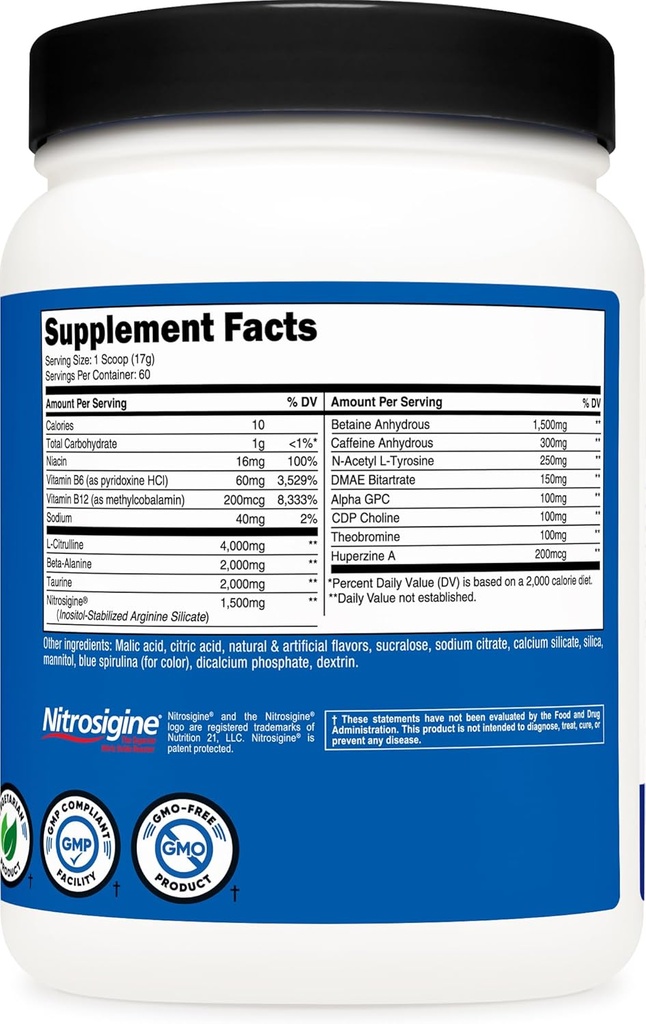 Nutricost Pre-X Xtreme Pre-Workout Complex Powder, Blue Raspberry, 60 Servings, Vegetarian, Non-GMO and Gluten Free 6