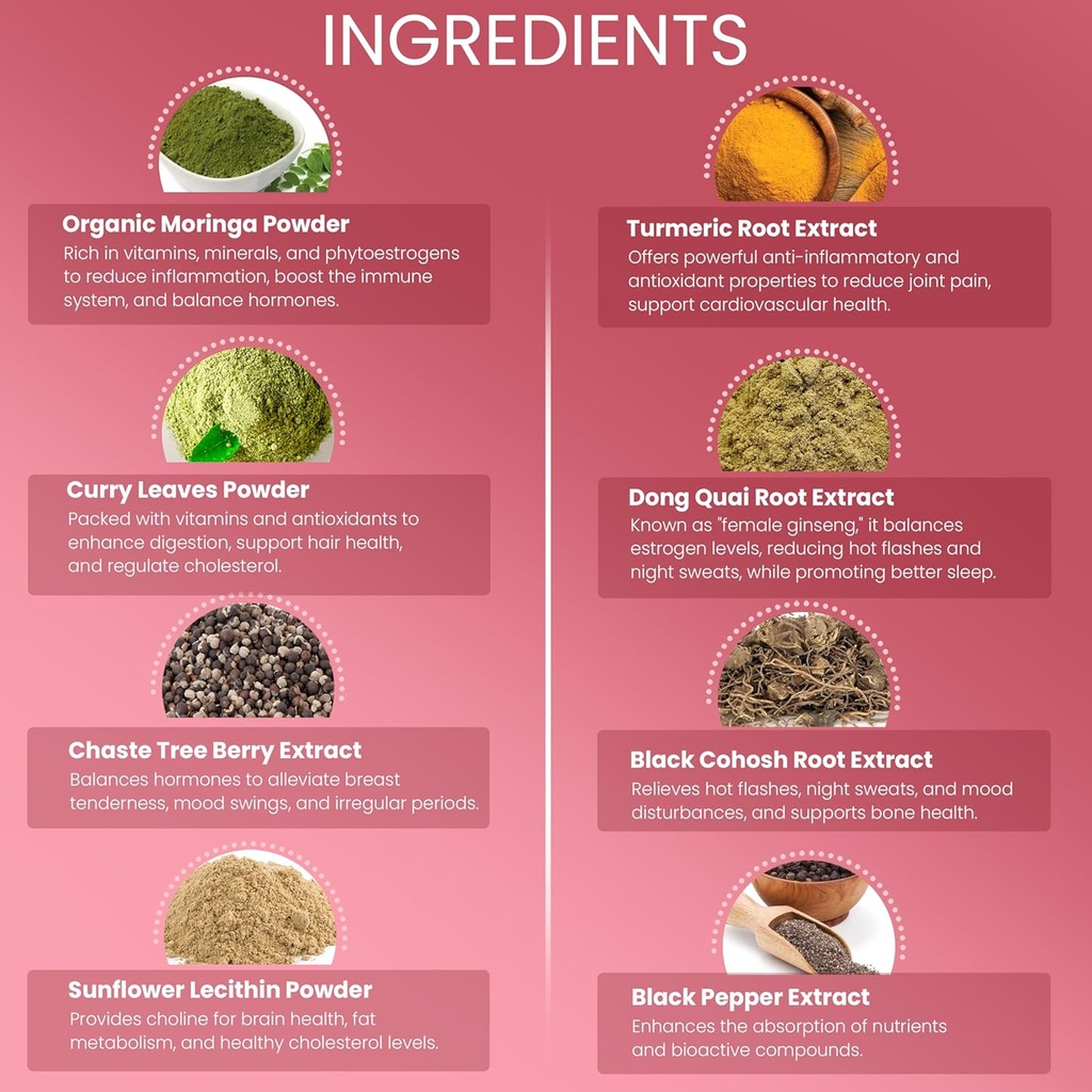 Menopause Multi-Symptom Support with Probiotics for Women | Helps Alleviate Hot Flashes, Night Sweats, Sleeplessness, Mood Swings, Bloating | with Black Cohosh, Dong Quai, Chaste Berry | 60 Ct 6