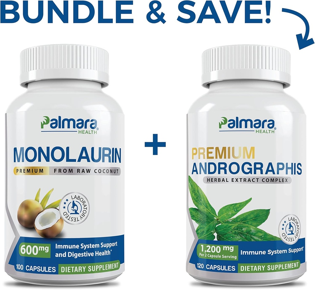 Palmara Health Premium Monolaurin 600mg + Andrographis Extract 2