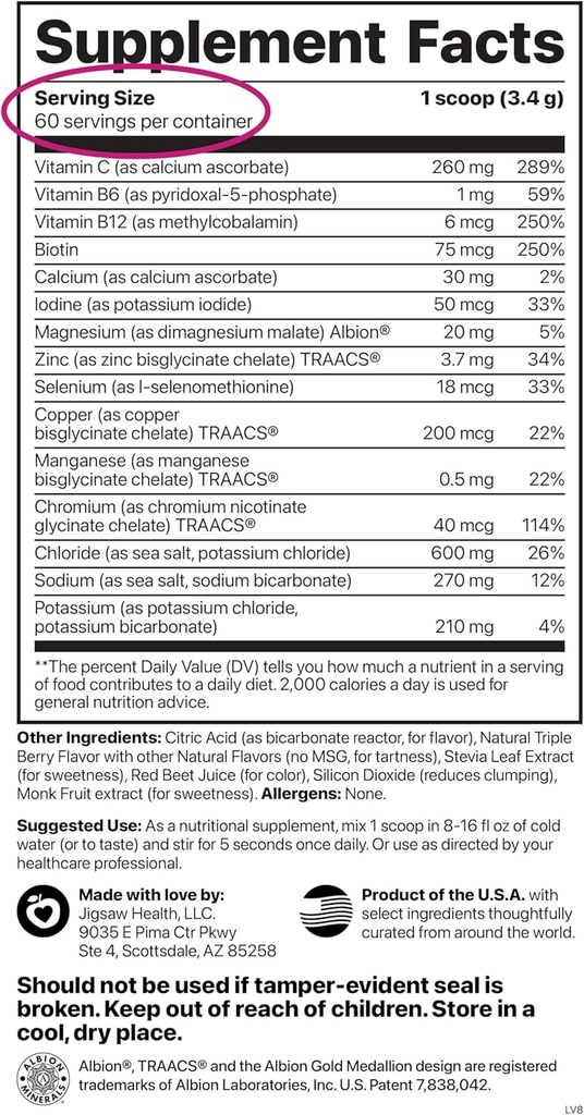Jigsaw Health Electrolyte Supreme | Broad Spectrum of Electrolytes + Trace Minerals | Berry-Licious Flavor | 60 Servings (Jar) 4