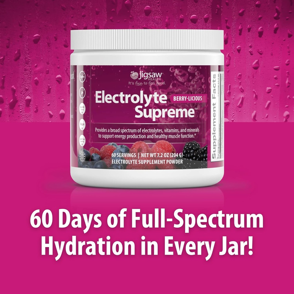 Jigsaw Health Electrolyte Supreme | Broad Spectrum of Electrolytes + Trace Minerals | Berry-Licious Flavor | 60 Servings (Jar) 6