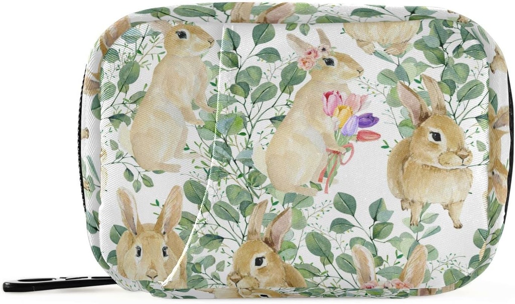 Watercolor Leaves Rabbits Pill Box 7 Day Pill Case Bag Travel Pill Organizer Bag with Zipper Pill Bag Portable Weekly Case Compact Size for Vitamin Supplement Holder 2