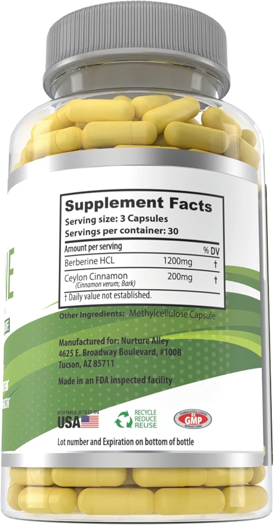 Berberine Complex with Berberine HCL 1200mg and Organic Ceylon Cinnamon 200mg - Metabolism and Immune System Support Supplement - 90 Capsules 6