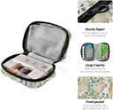 Watercolor Leaves Rabbits Pill Box 7 Day Pill Case Bag Travel Pill Organizer Bag with Zipper Pill Bag Portable Weekly Case Compact Size for Vitamin Supplement Holder 5