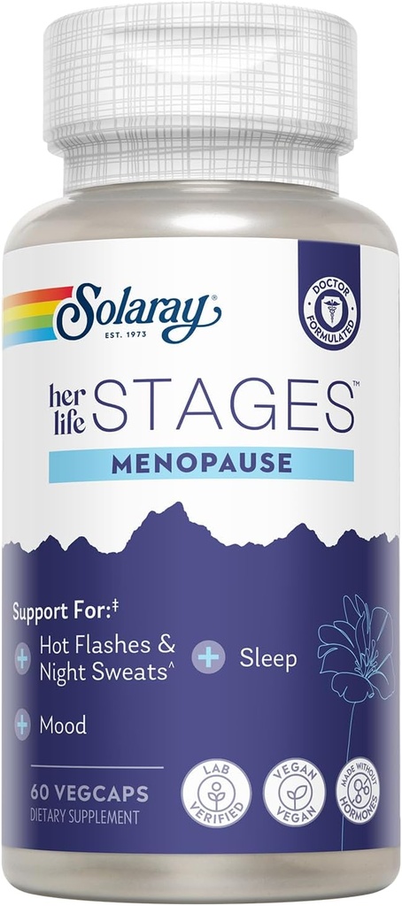 SOLARAY Menopause her Life Stages - Menopause Supplements for Women - Supports Mood, Sleep, Hot Flashes, Night Sweats - Vegan, Gluten Free - 60-Day Guarantee - 30 Servings, 60 VegCaps 2