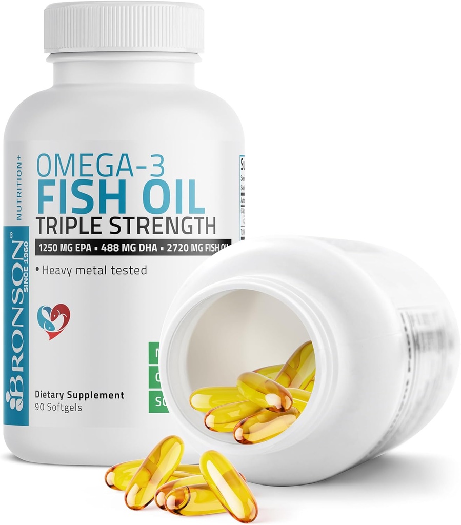 Bronson Omega 3 Fish Oil Triple Strength 2720 mg, High EPA 1250 mg DHA 488 mg, Non-GMO Heavy Metal Tested, 90 Softgels 5