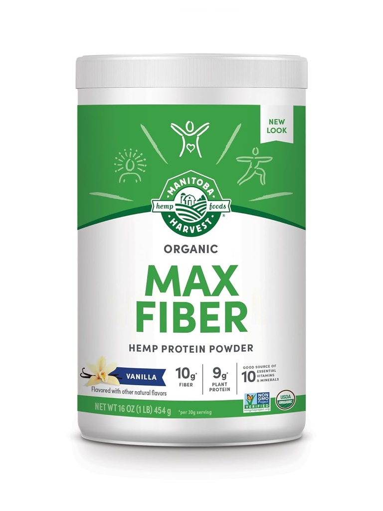 Manitoba Harvest Hemp Yeah Organic Max Fiber Protein Powder, Vanilla, 16oz, with 10g of Fiber, 9g Protein and 1.9g Omegas 3&6 per Serving, Preservative Free, Non-GMO, Packaging May Vary 2