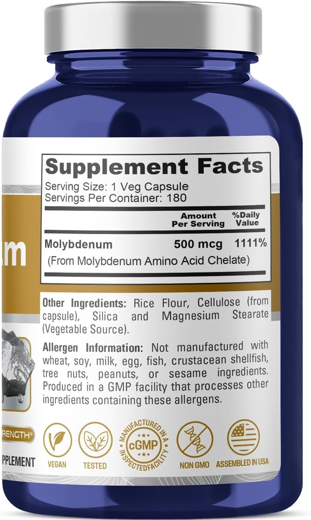NusaPure Chelated Molybdenum 500 mcg 180 Vegetarian Caps (Vegan, Non-GMO) 3