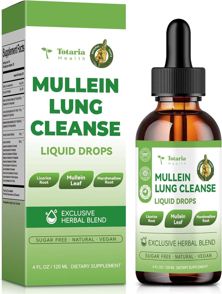 Mullein Drops for Lungs with Licorice, Marshmallow Root, Chlorophyll, 4 FL.OZ Sugar Free Mullein Drops for Lung Detox, Respiratory & Immune Wellness, Lung & Bronchial Cleanse for Smokers, No Alcohol 3