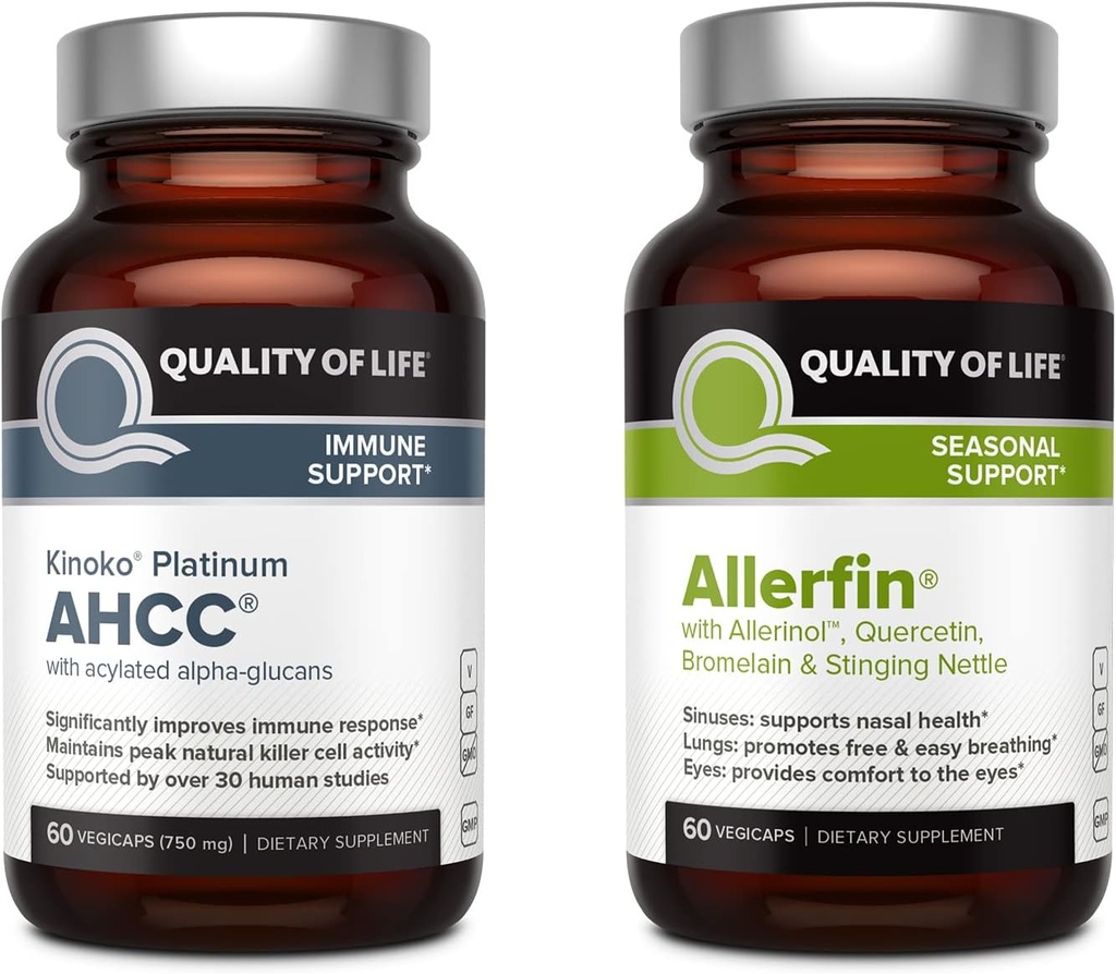 Quality of Life Immune Health Bundle - Featuring Kinoko Platinum AHCC 750mg and Allerfin 2