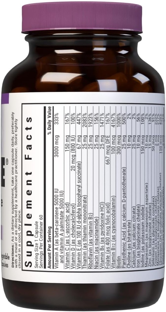 Bluebonnet Nutrition Mult One (with Iron), Daily Nutritional Support*, Vegetarian Friendly, Kosher Certified, Gluten-Free, Dairy-Free, 60 Vegetable Capsules, 60 Servings 3