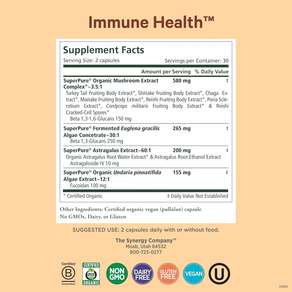 PURE SYNERGY Immune Health | Immune Support Mushroom Supplement | Astragalus and Beta-Glucan Extracts with Organic Functional Mushroom Extracts | for Year-Round Support (60 Capsules) 3