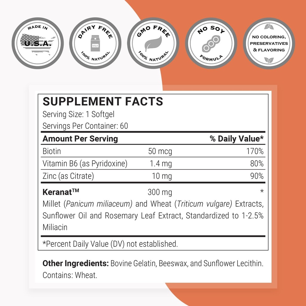 Supersmart - Keranat (Advanced Formula with Biotin) - Hair Supplement for Volume & Growth - Hair Loss Vitamins | Non-GMO & Gluten Free - 60 Softgels 5
