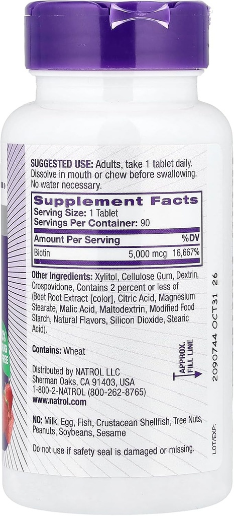 Natrol Biotin 5,000mcg Fast Dissolve, 90 Tablets 3