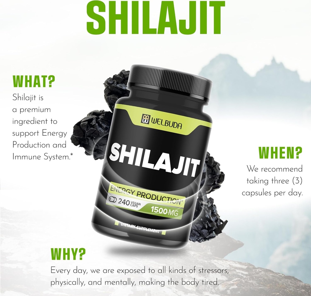 1500mg Shilajit Capsules Extract 5:1 - Immune System, Energy Production, Brain Health & Overall Well-Being Support - 240 Capsules 6