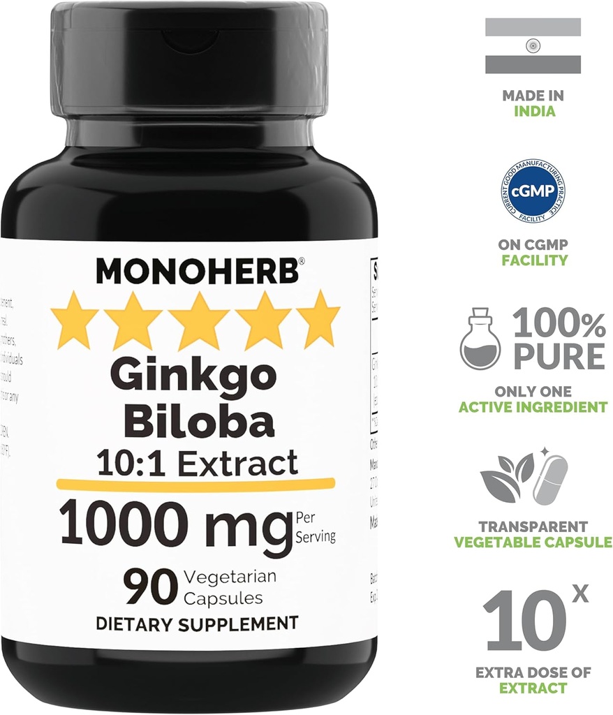 MONOHERB Ginkgo Biloba Extract 1000 mg - 90 Vegetarian Capsules 4