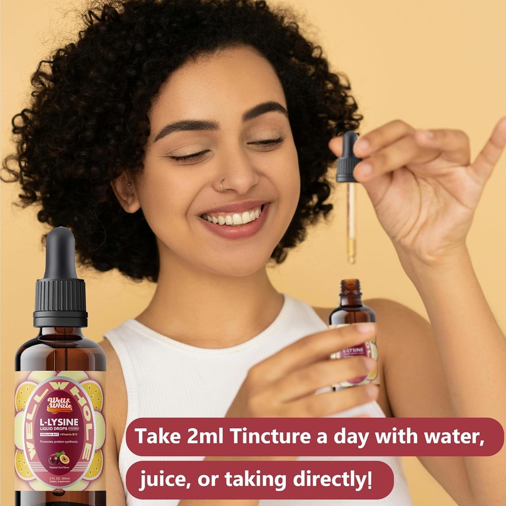 L-Lysine Supplement Liquid Drops | L-Lysine 1000mg Tincture with Vitamin A, C, and B12 for Adults & Kids | Immune Support, Skin & Lips Health, Collagen Synthesis | Non-GMO, Vegan, 2 Fl Oz (60 ML) 6