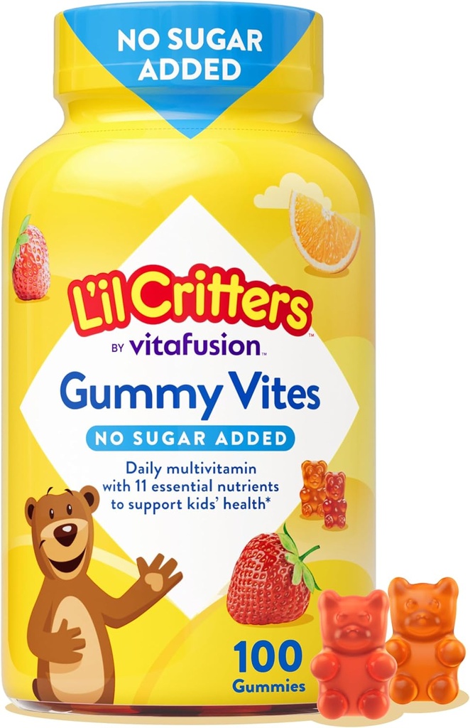 L’il Critters Gummy Vites No Sugar Added Daily Gummy Multivitamin for Ages 2+ Toddlers & Kids, Vitamin C, D3 for Immune, Strawberry and Orange Flavors, 100 Gummies 2