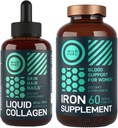 WILD FUEL Iron Supplement for Women with Folic Acid and Liquid Collagen Peptides with Biotin Female Health and Beauty Bundle 2