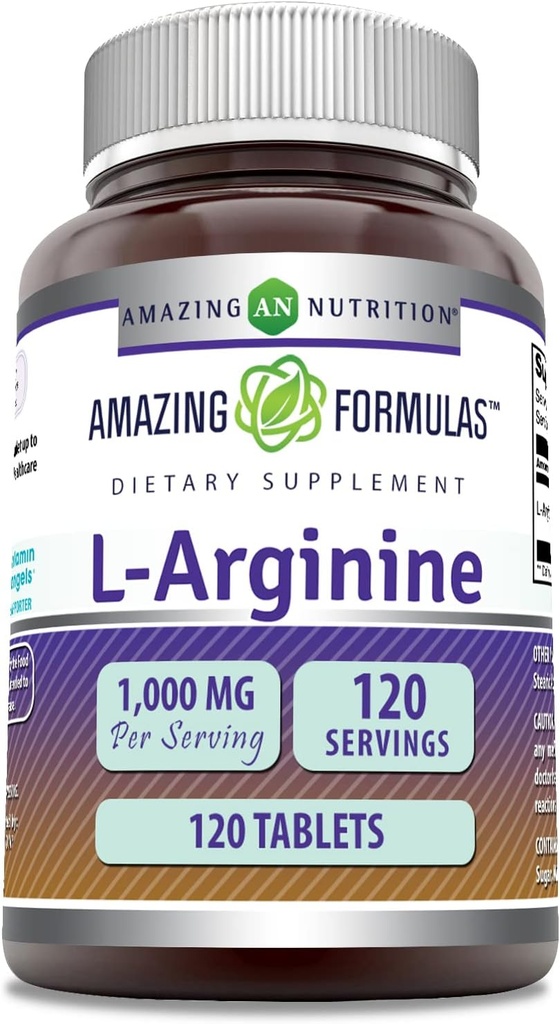 Amazing Formulas L-Arginine Supplement | 1000 Mg Per Serving | Tablets | Amino Acid Supplement for Women & Men | Non-GMO | Gluten Free | Made in USA (1 Pack | 120 Count) 2