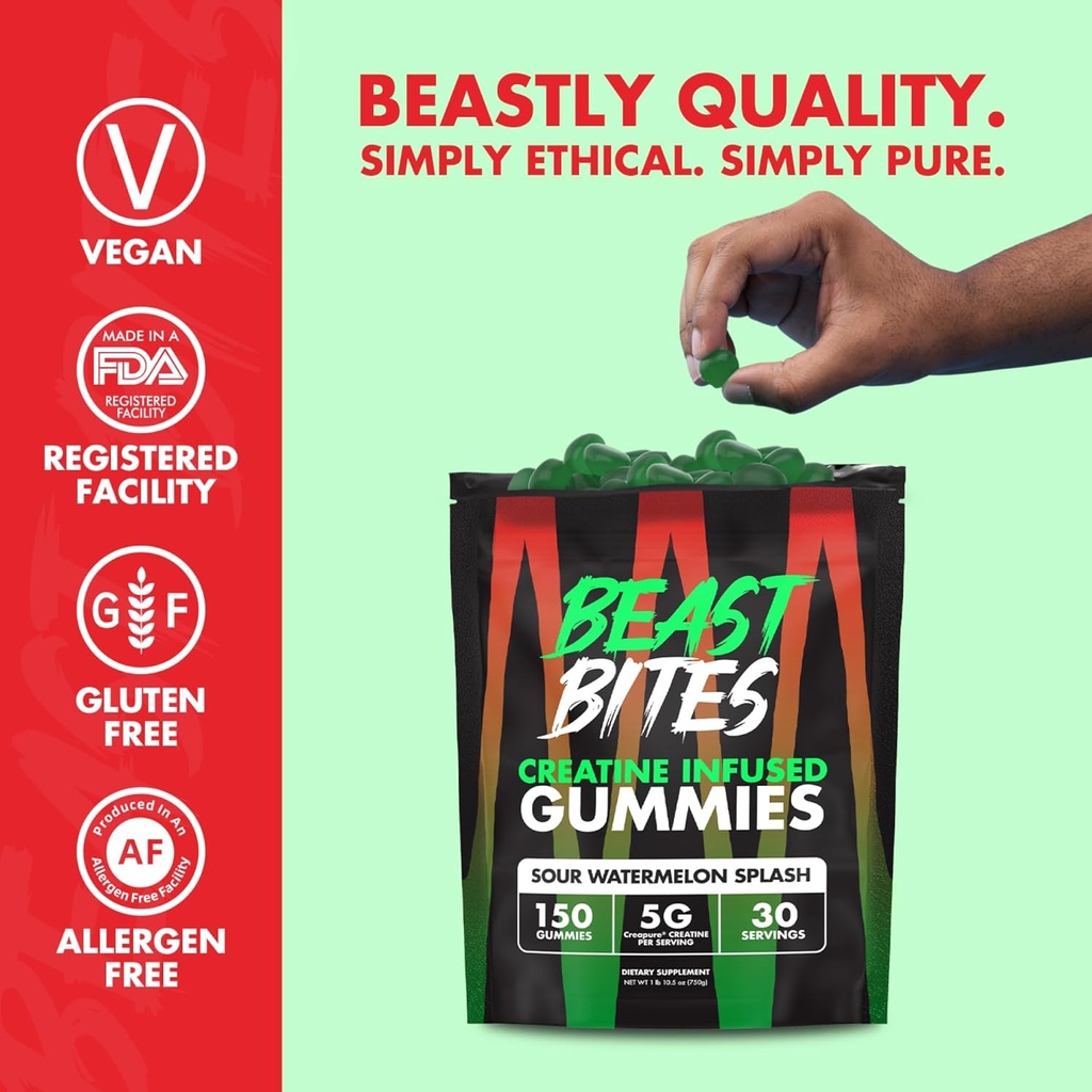 BEAST BITES - Creatine Infused Gummies - 5g Creapure Creatine Monohydrate Per Serving - NSF Certified for Sport - 30 Servings 5