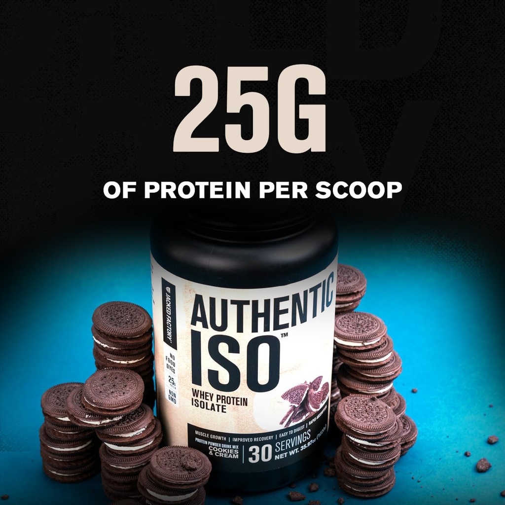 Jacked Factory Authentic ISO Grass Fed Whey Protein Isolate Powder - Low Carb, Non-GMO Muscle Building Protein w/No Fillers, Post Workout Recovery, Cookies & Cream 3