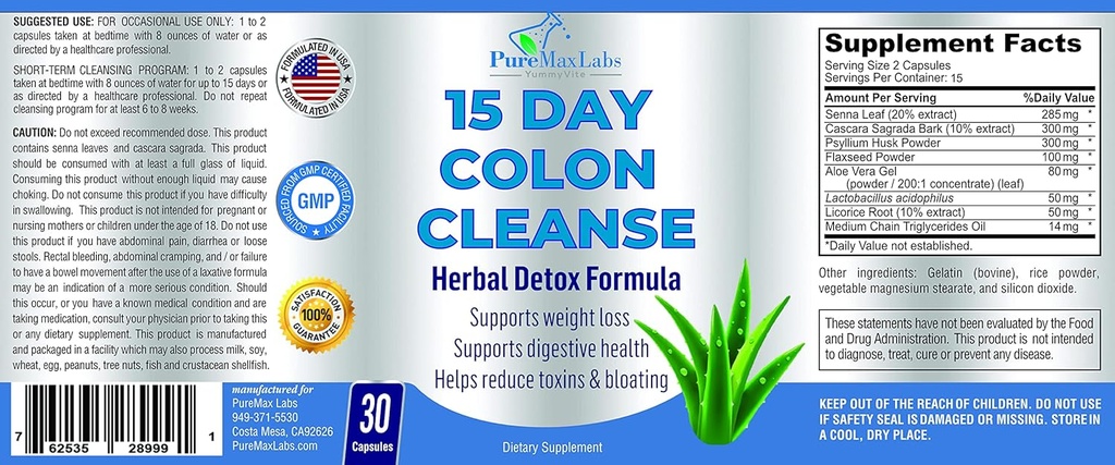 15 Day Colon Cleanse and Detox, Herbal Detox Formula, Supports Weight Loss, Constipation Relief - Boosts Energy. Flush Toxins, Natural Safe Colon Cleanser for Men and Women - 30 Capsules 6