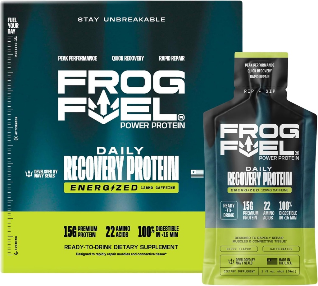 Frog Fuel Power Energized Protein Shot, 15g Protein Nano-Hydrolyzed Grass Fed Collagen, 120mg Caffeine, Fat & Sugar Free, 22 Amino Acids, 0 Carbs, Berry, 1 oz Packets, 24 Pack 2