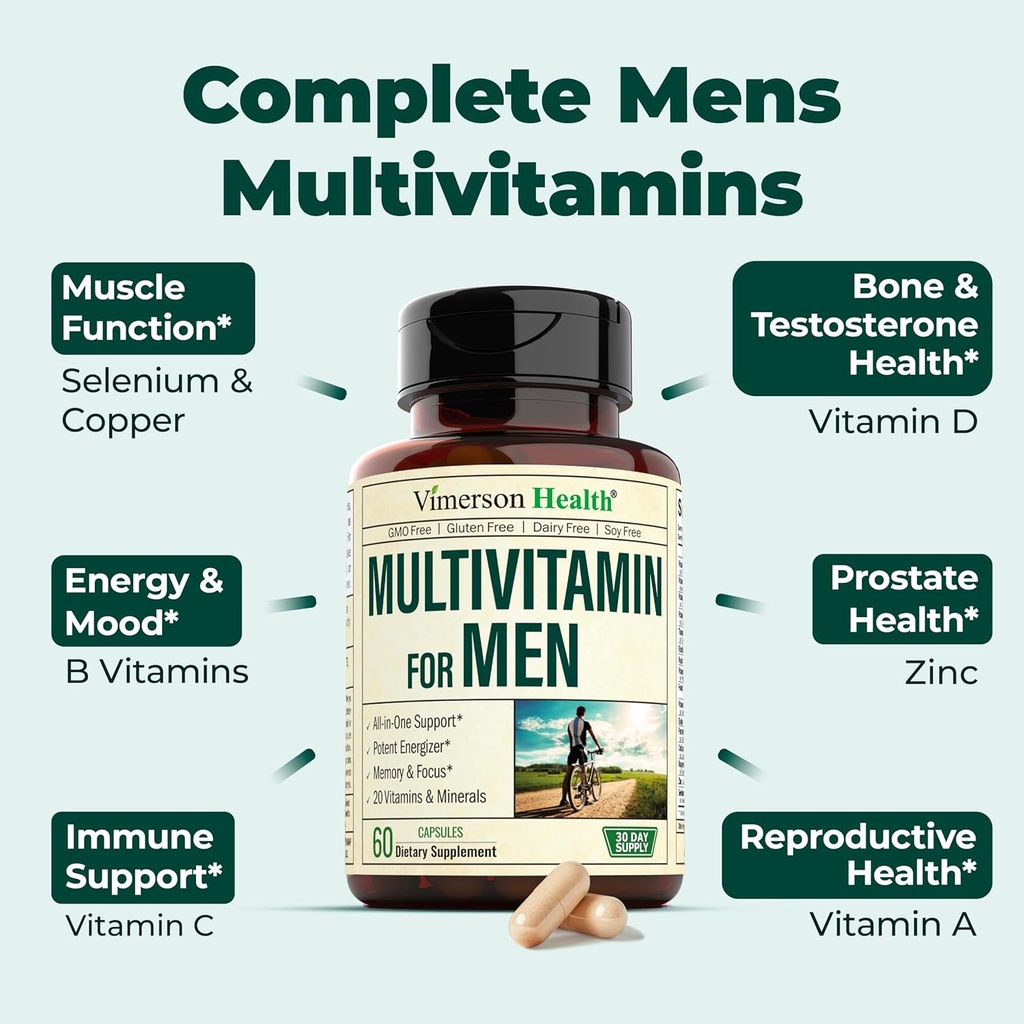 Vimerson Health Men's Multivitamin + Turmeric Curcumin with Black Pepper Extract Bundle. Joint and Immune Support, Discomfort Relief, Antioxidant Properties for Him 5