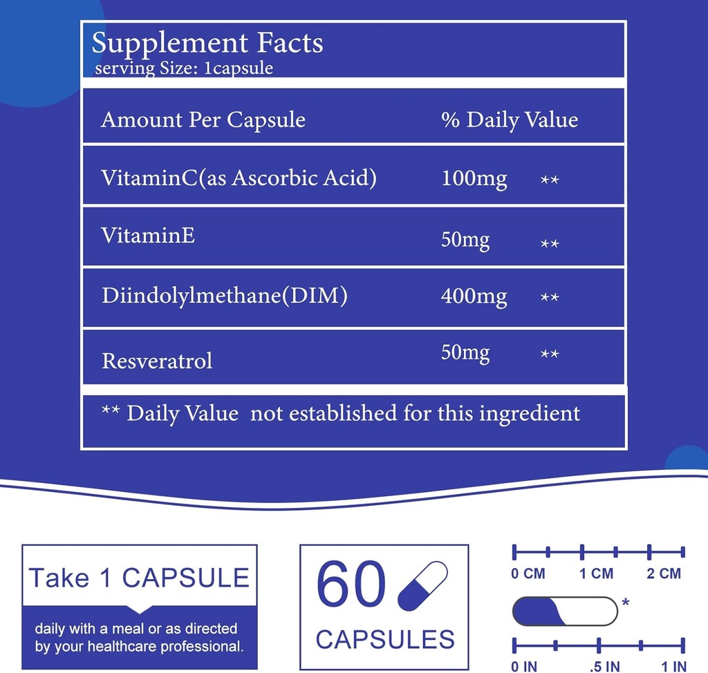 DIM Supplement 600mg Estrogen Blocker for Men & Women - Hormone,Estrogen Balance, Menopause, PCOS, Acne and Skin Care 60 Capsule 3