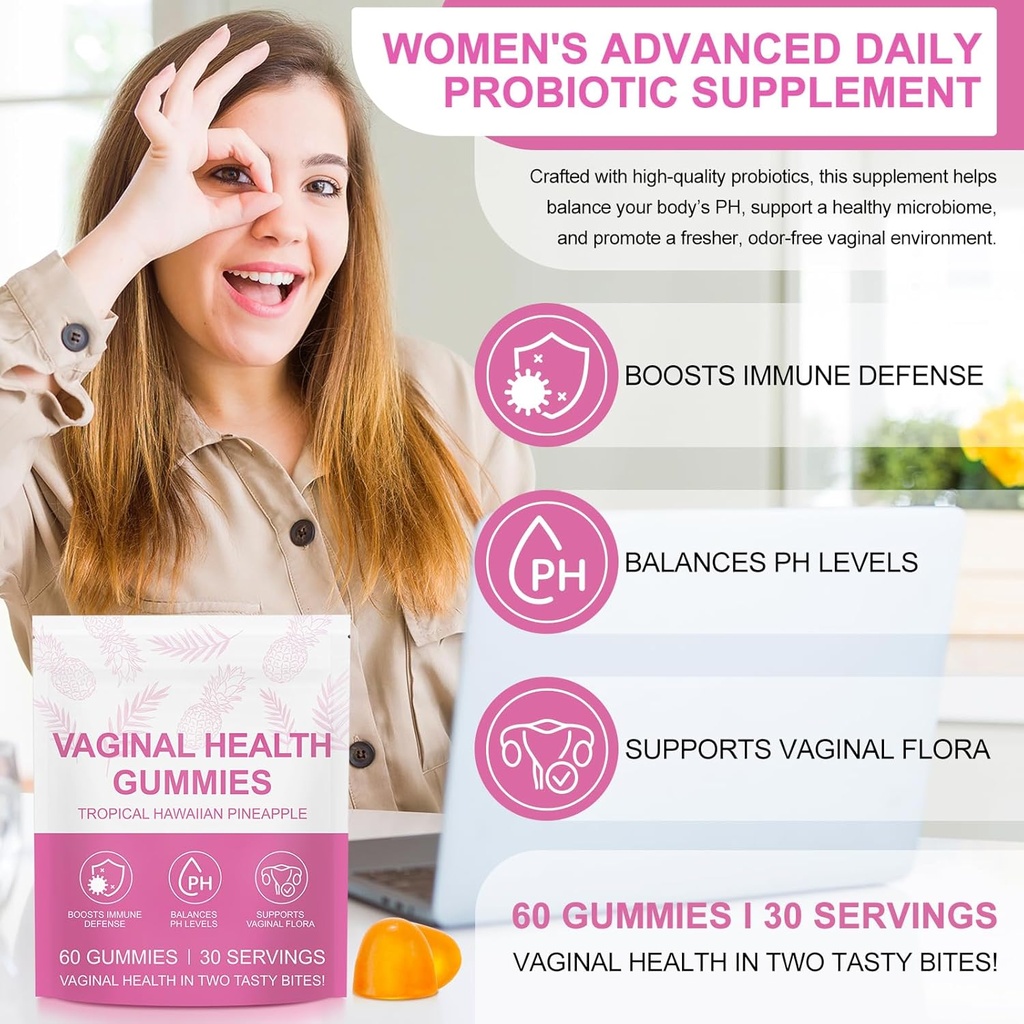 Premium Feminine Balance Gummies, Pineapple Gummies for Women PH, Vital Vaginal Probiotics Source Feminine Gummy for Women of All Ages 3