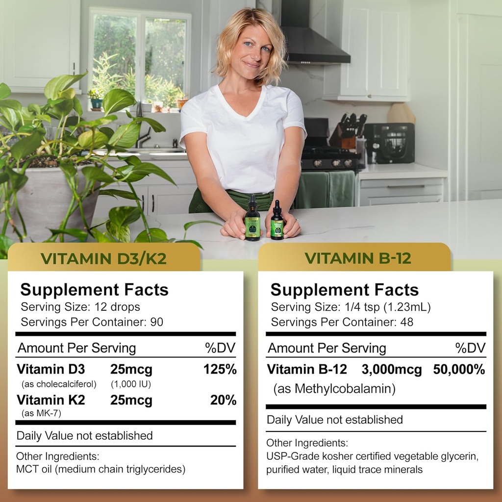 Go Nutrients Vitamin B12 & Vitamin D3 w/K2 Liquid Drops Bundle | Liquid Vitamin B12 Drops, 2oz | Liquid Vitamin D3 Drops, 1oz | No GMO’s, No Preservatives 3