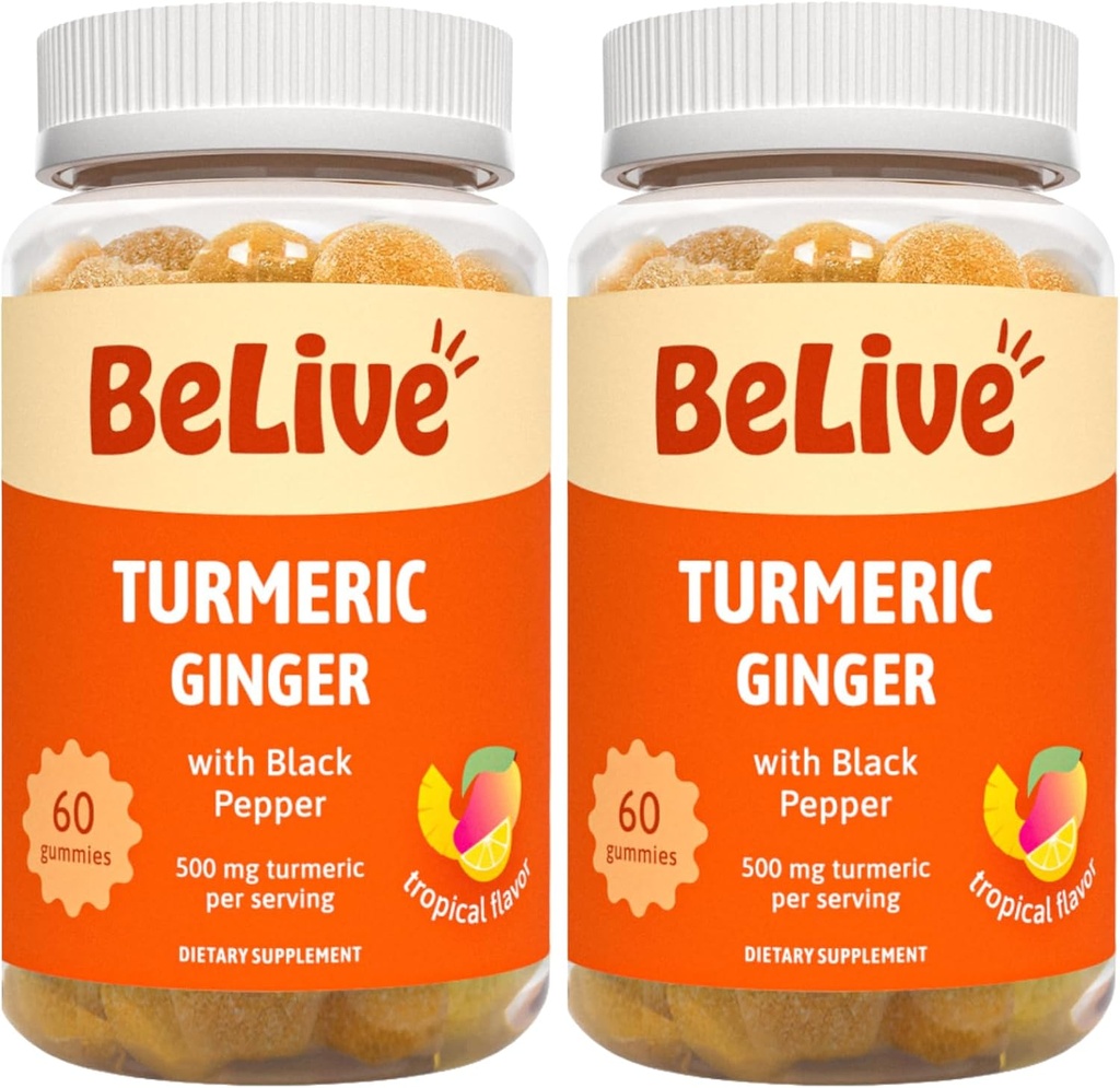 BeLive Turmeric Curcumin with Black Pepper & Ginger - 500 mg of Turmeric and Ginger Supplement for Immune Support, Healthy Skin, and Mobility - Tropical Flavor | 60 Count 2