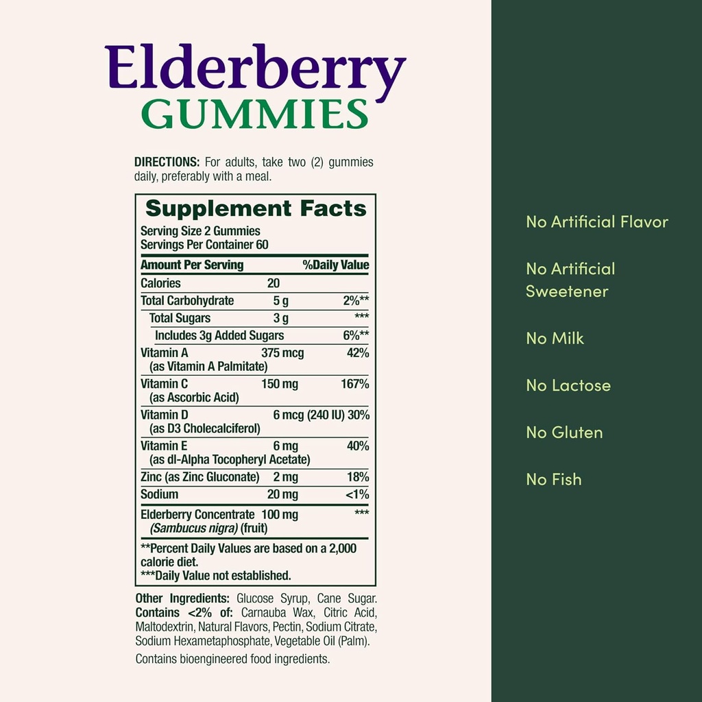Nature's Bounty Elderberry Gummies, Dietary Supplement, Supports Immune Health, Contains Vitamin A, C, D, E and Zinc, 100 mg, 120 Gummies 6