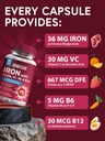 Iron Supplement for Women & Men, Iron Bisglycinate with Vitamin C, B6, B12, Folate, Stomach Friendly, Non-Constipating, Blood Health & Energy Boost, 60 Vegan Caps 3