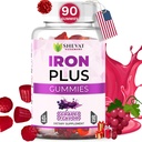 Made in USA 90 Iron Gummies For Women Anemia - Vegan, Gluten Free & Immune Support Iron Supplement Gummies (Grape) - Chewable Iron Gummies for Men - Kids iron Gummies for Kids with Vitamin C, A & Zinc 2