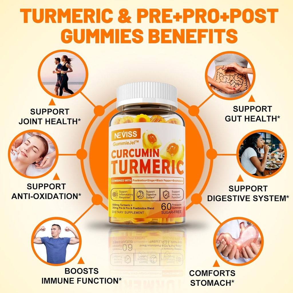 3 Pack Turmeric Curcumin + Vitamin D3 & B12 Gummies, Vegan 4