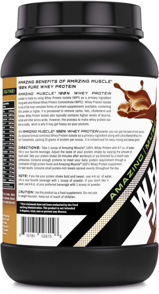 Amazing Muscle 100% Whey Protein Powder *Advanced Formula with Whey Protein Isolate as a Primary Ingredient Along with Ultra Filtered Whey Protein Concentrate (Chocolate, 2 lb) 3